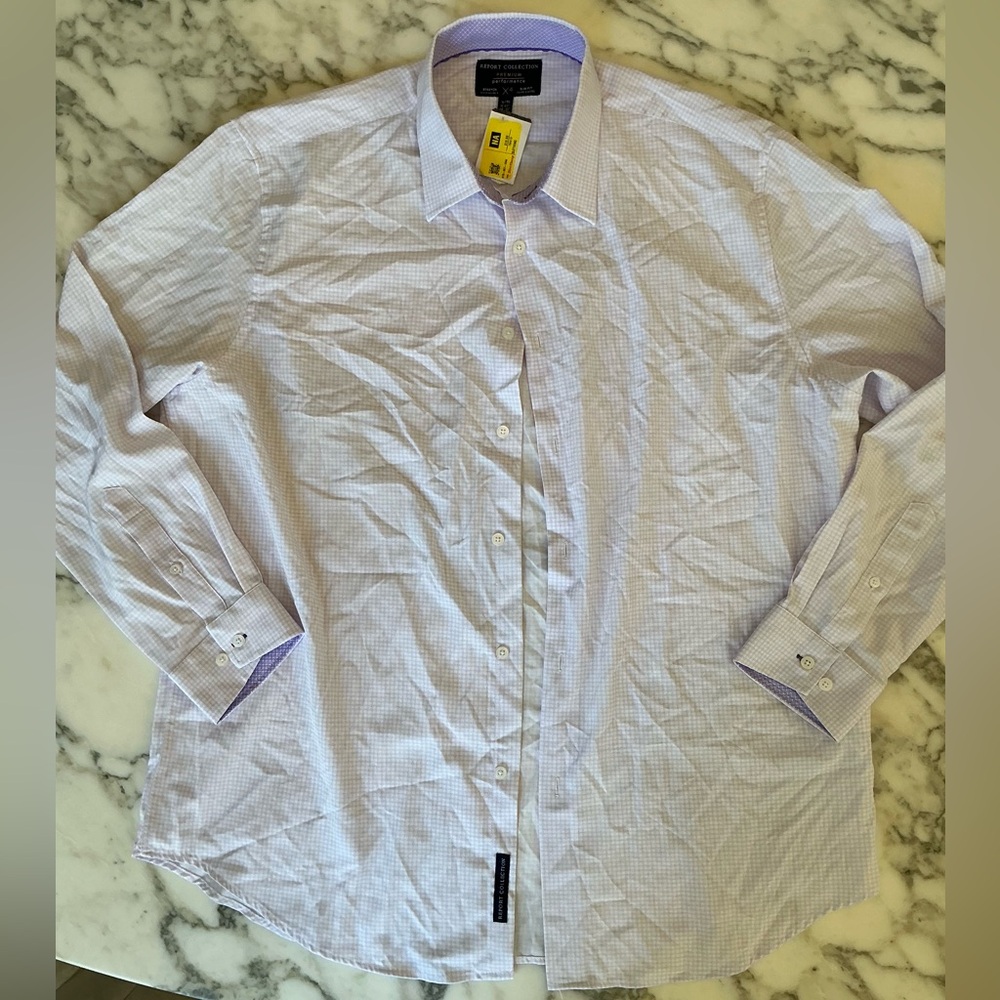 NWT Report Collection long sleeve button down Purple flip cuff shirt 17.5” 34-35
